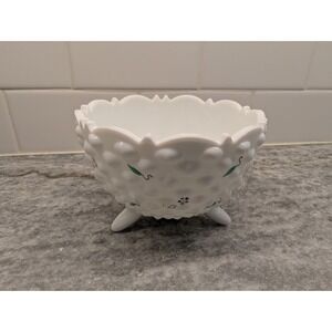 Vintage White Milk Glass‎ 3 Footed Hobnail Bowl Candy Dish 5" Home Decor